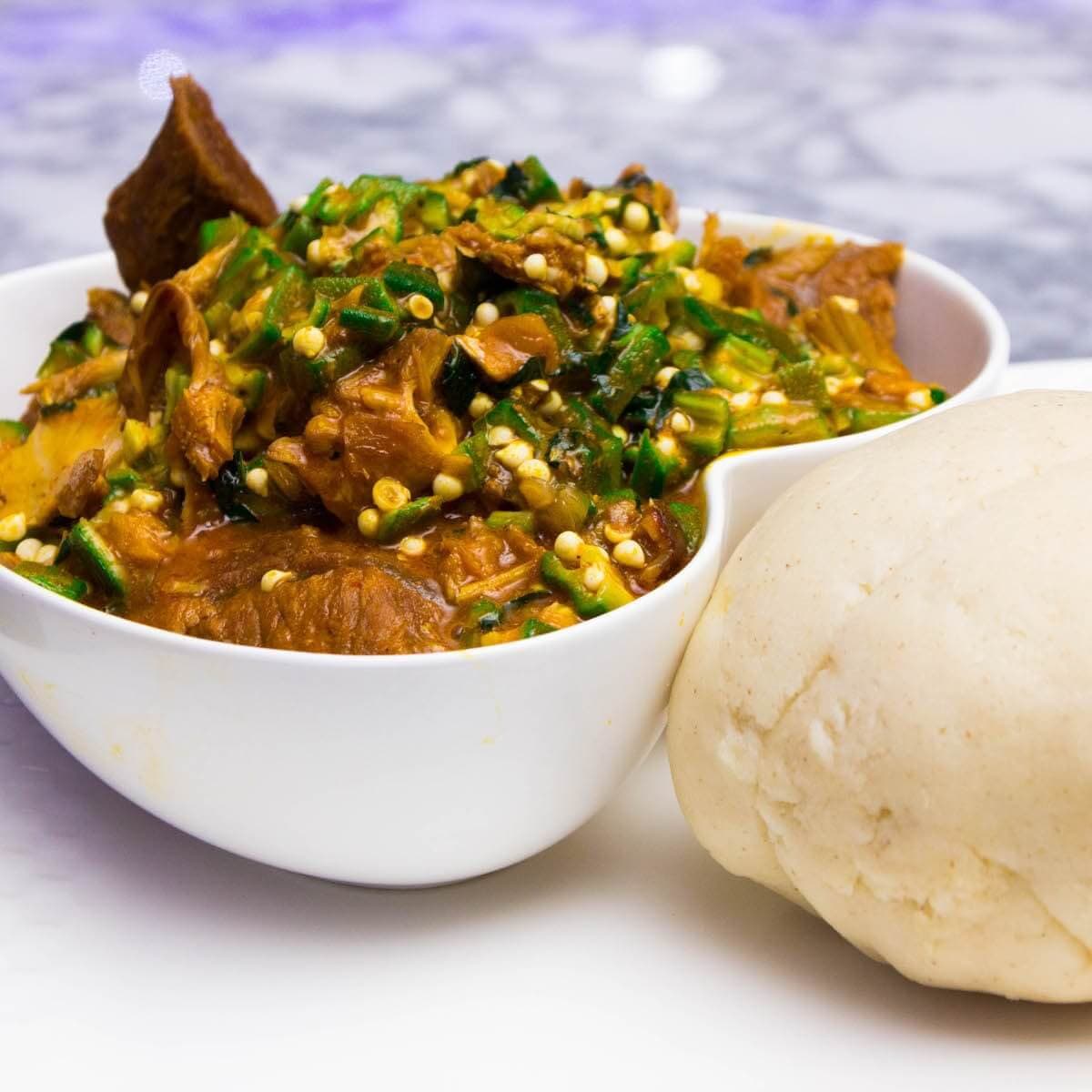 Yam Fufu W/Okra + Goat